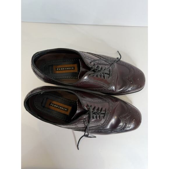 Florsheim Men’s Wingtip Brogue Oxford Shoes Burgundy Oxblood Leather 9 3E Wide - Picture 3 of 9